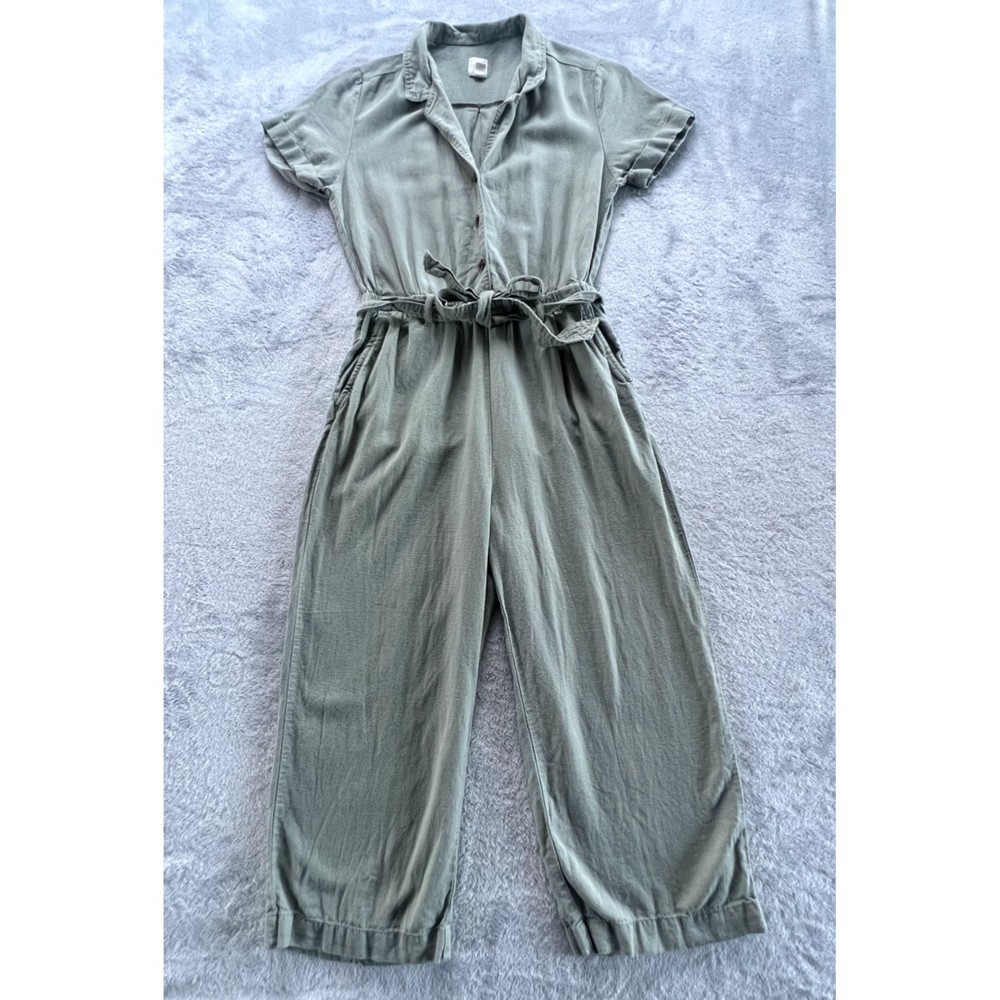 H&M Jumpsuit Womens US 2 UK 6 Green Linen Blend Belted Short Sleeve Wide Leg